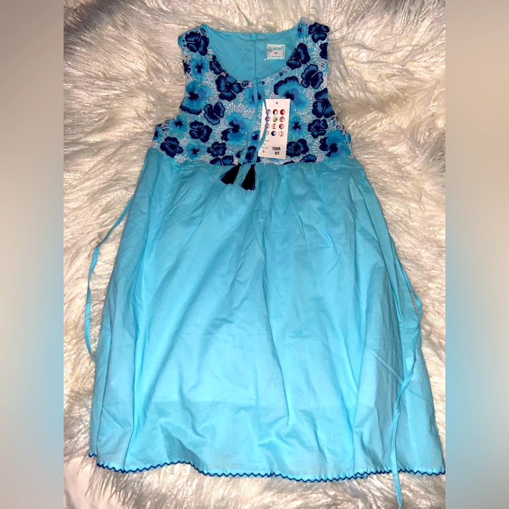 Charming Blue Kids Dress with Floral Design